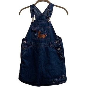 Vintage Y2K Scooby Doo Denim Jean Jumper Dress Shortall Size 7/8 Cotton Floral V